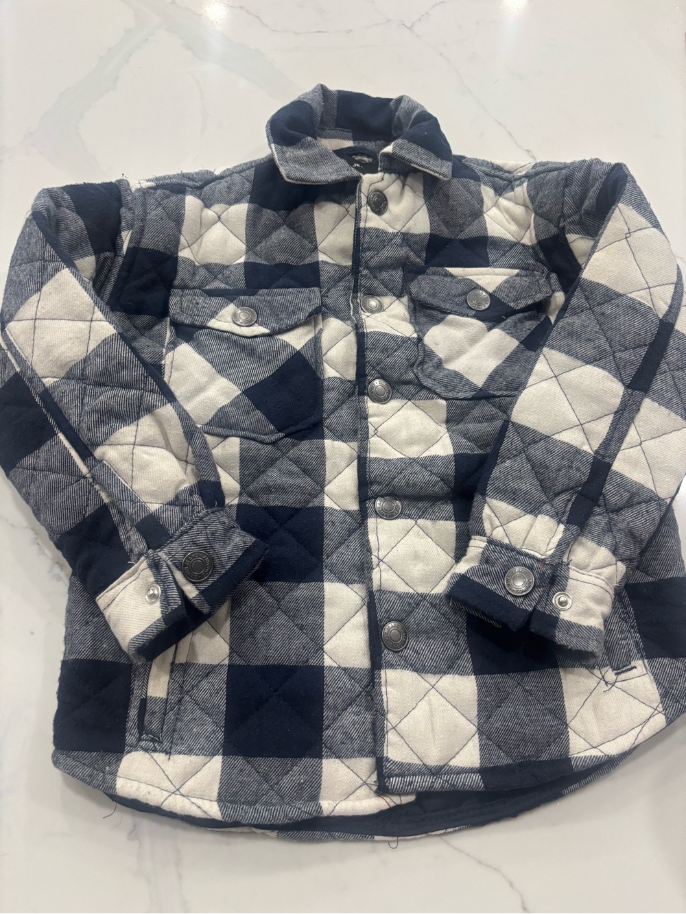 Silver Jeans Kids Quilted Plaid Button-Front Shirt Jacket - Navy & White